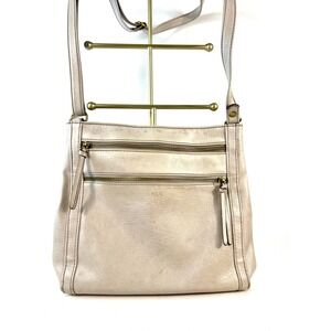 Relic by Fossil Womens Beige Faux Leather Multi Zip Crossbody Bag Brass Hardware